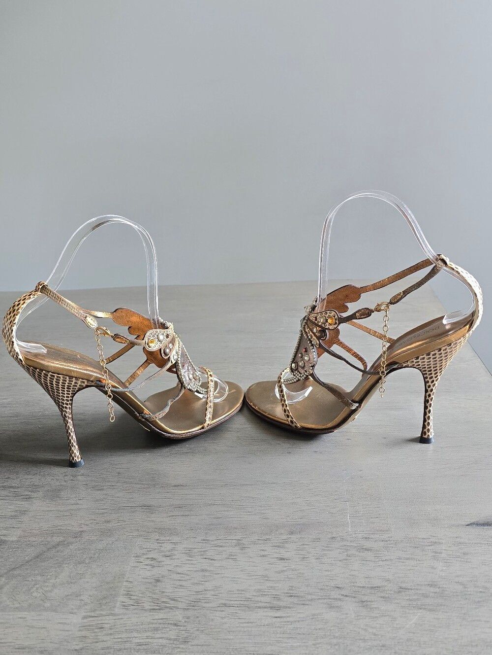 Dolce & Gabanna Crystal Butterfly Snakeskin Leather Heels Size 37/US 7 - Picture 8 of 11